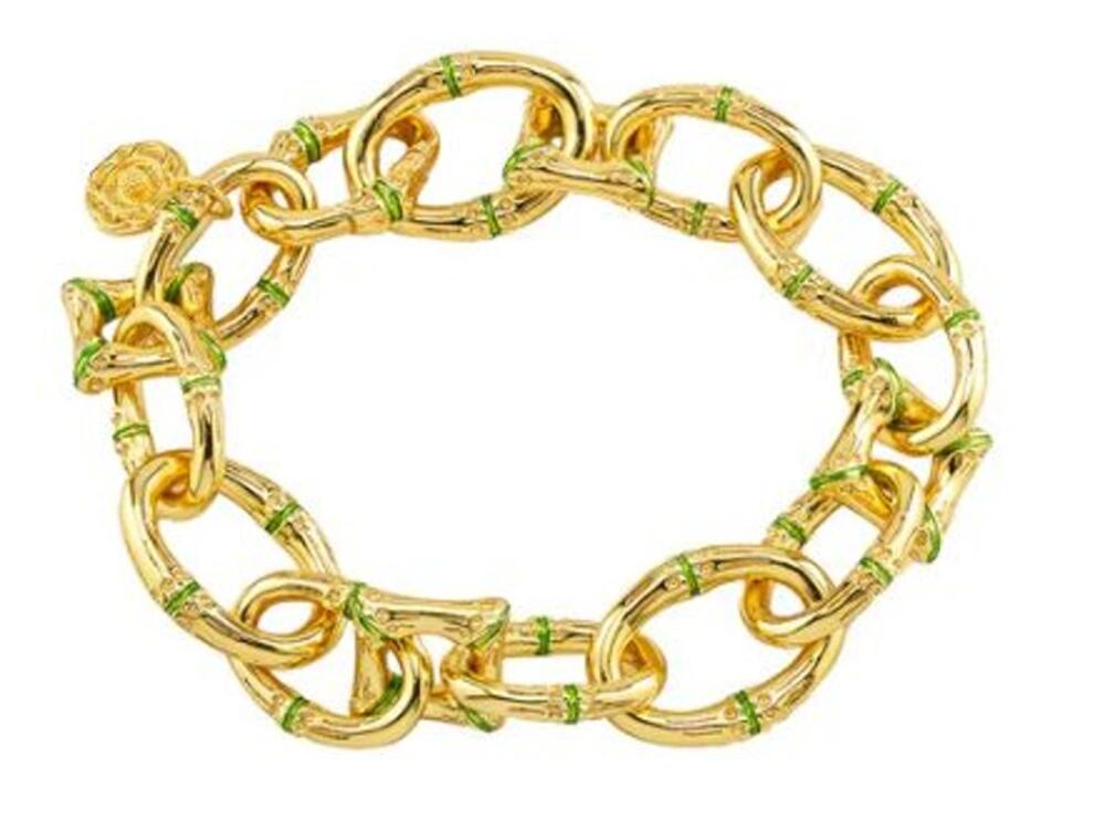 Capucine De Wulf Bangkok Bamboo Link Bracelet Gold Green Enamel Chain